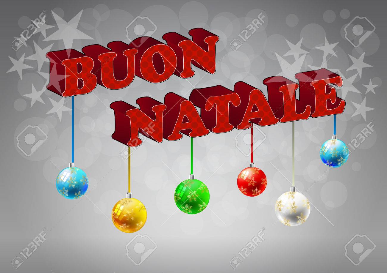 Illustration De Joyeux Noel Texte Italien Avec Noel Balles Clip Art Libres De Droits Vecteurs Et Illustration Image