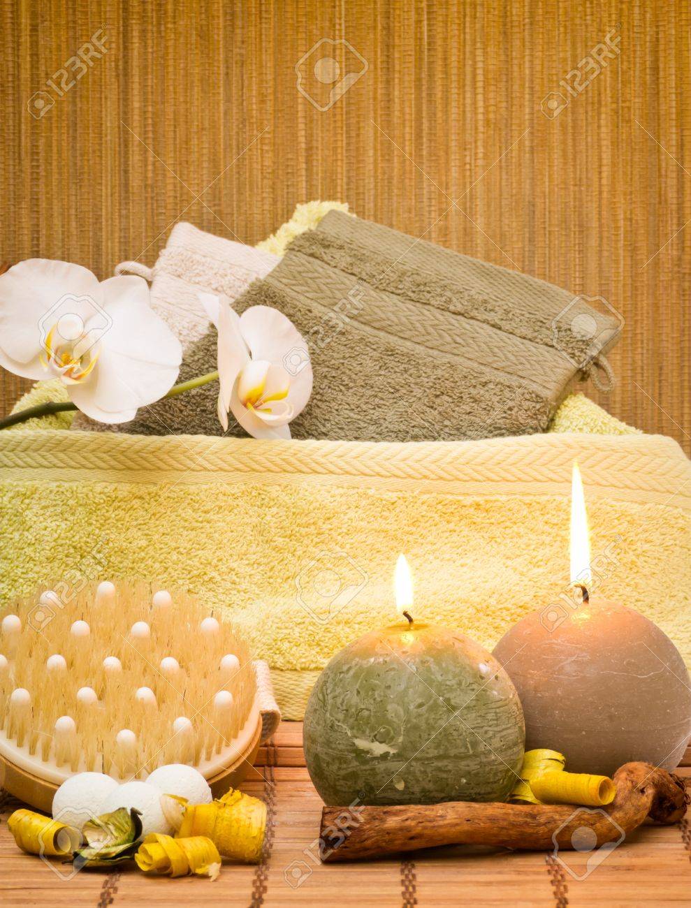 spa decoration from various objects with candles stock photo spa decoration from various objects with candles stock photo