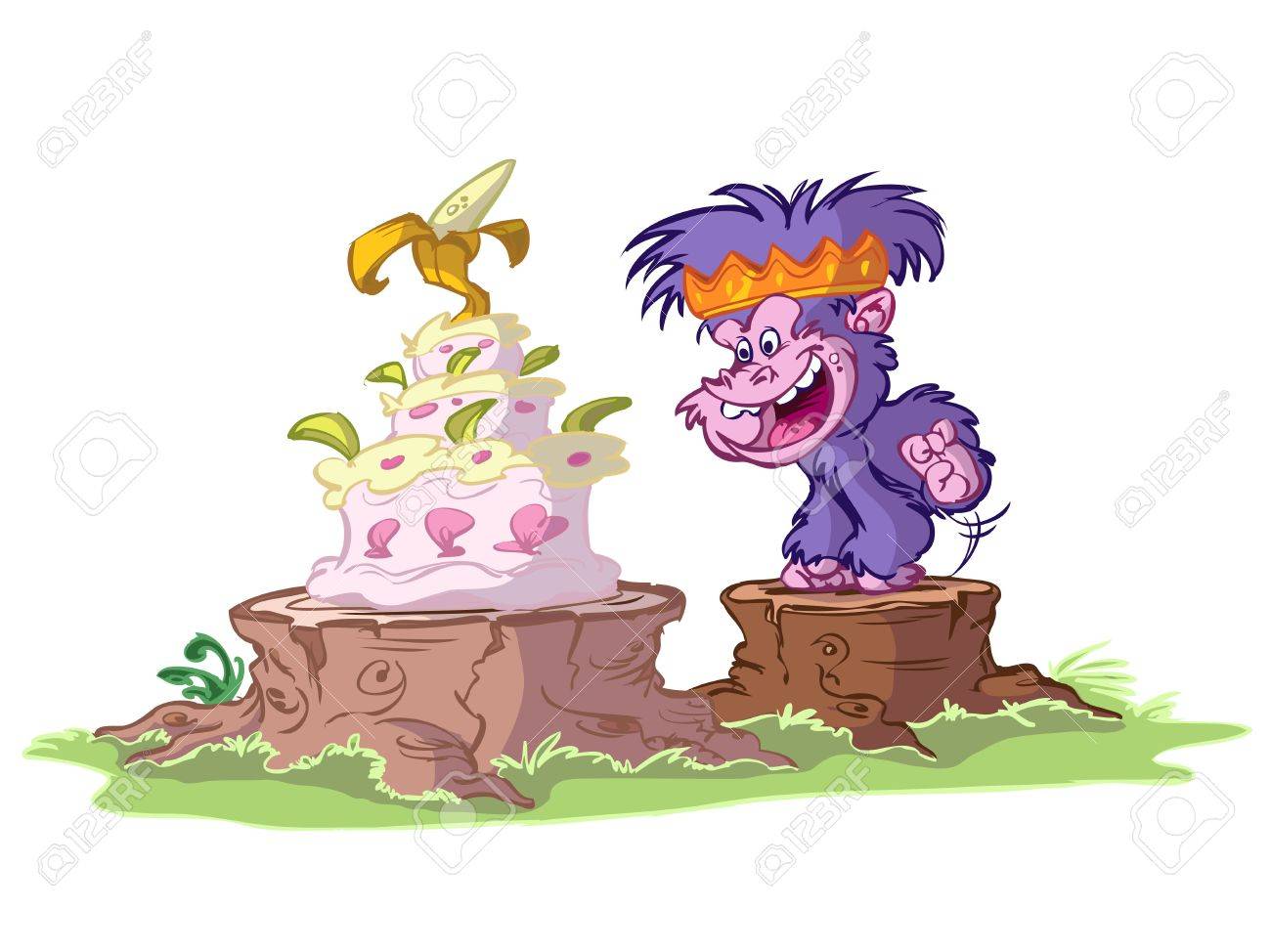 彼の誕生日ケーキの準備ができて子供ゴリラのイラスト素材 ベクタ