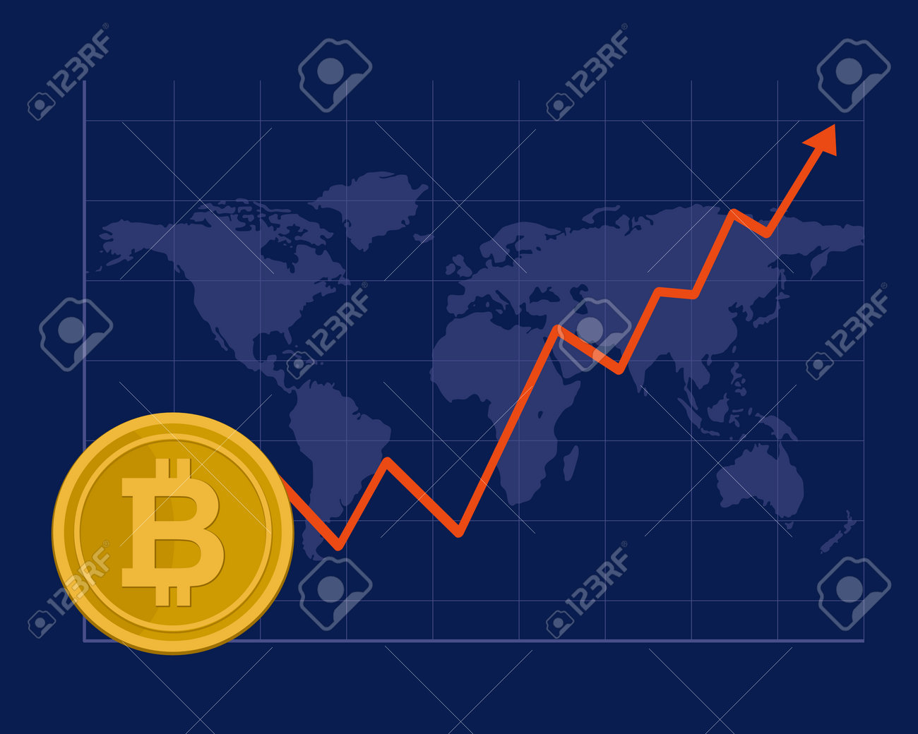 Gráfico De Aumento Del Precio De Bitcoin. El Alto Valor De Punto De  Crecimiento De Bitcoin. La Criptomoneda Más Conocida Del Mundo. Comercio E  Inversión Financiera. Ilustración Vectorial Ilustraciones svg, vectoriales,  clip