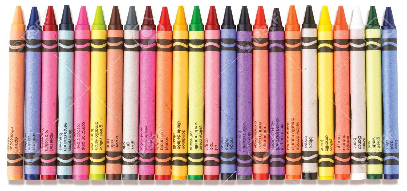 colorful row of crayons on a white background stock photo picture