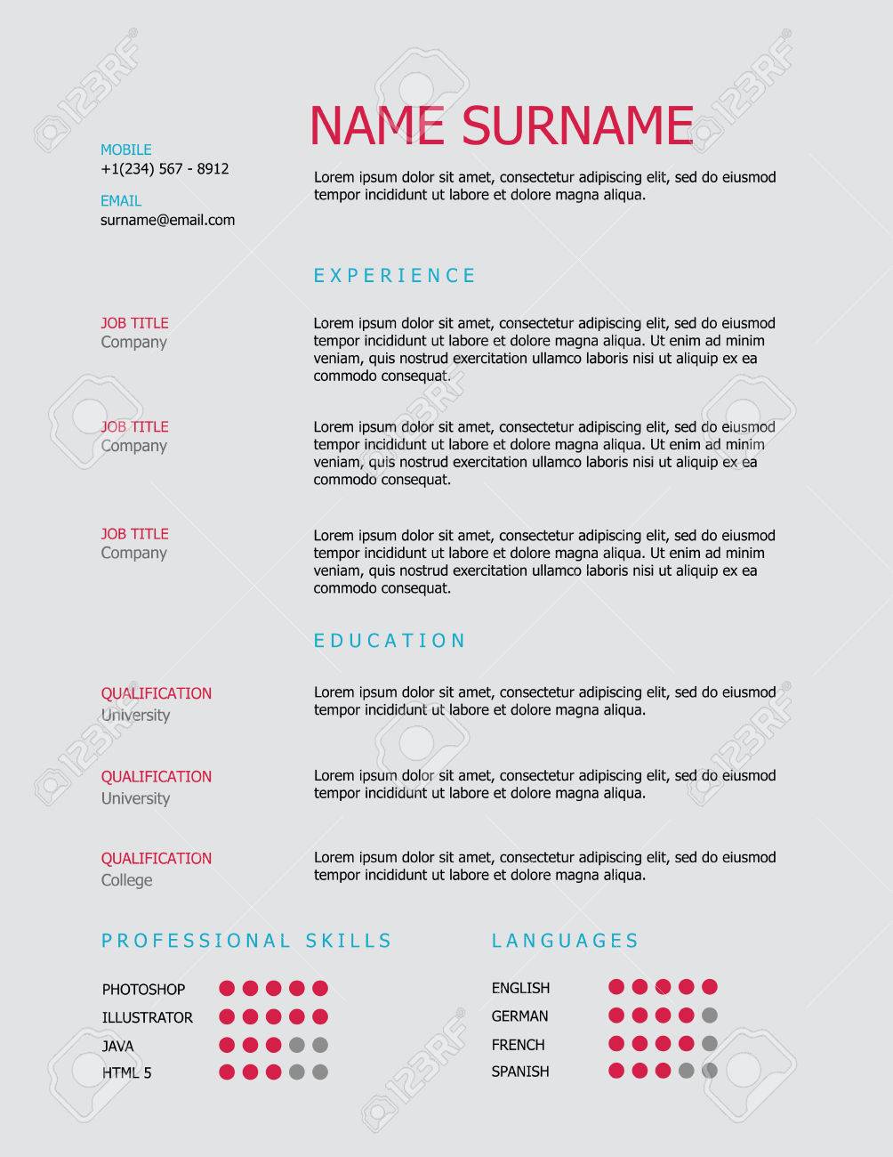 professional simple styled resume template design with pink and