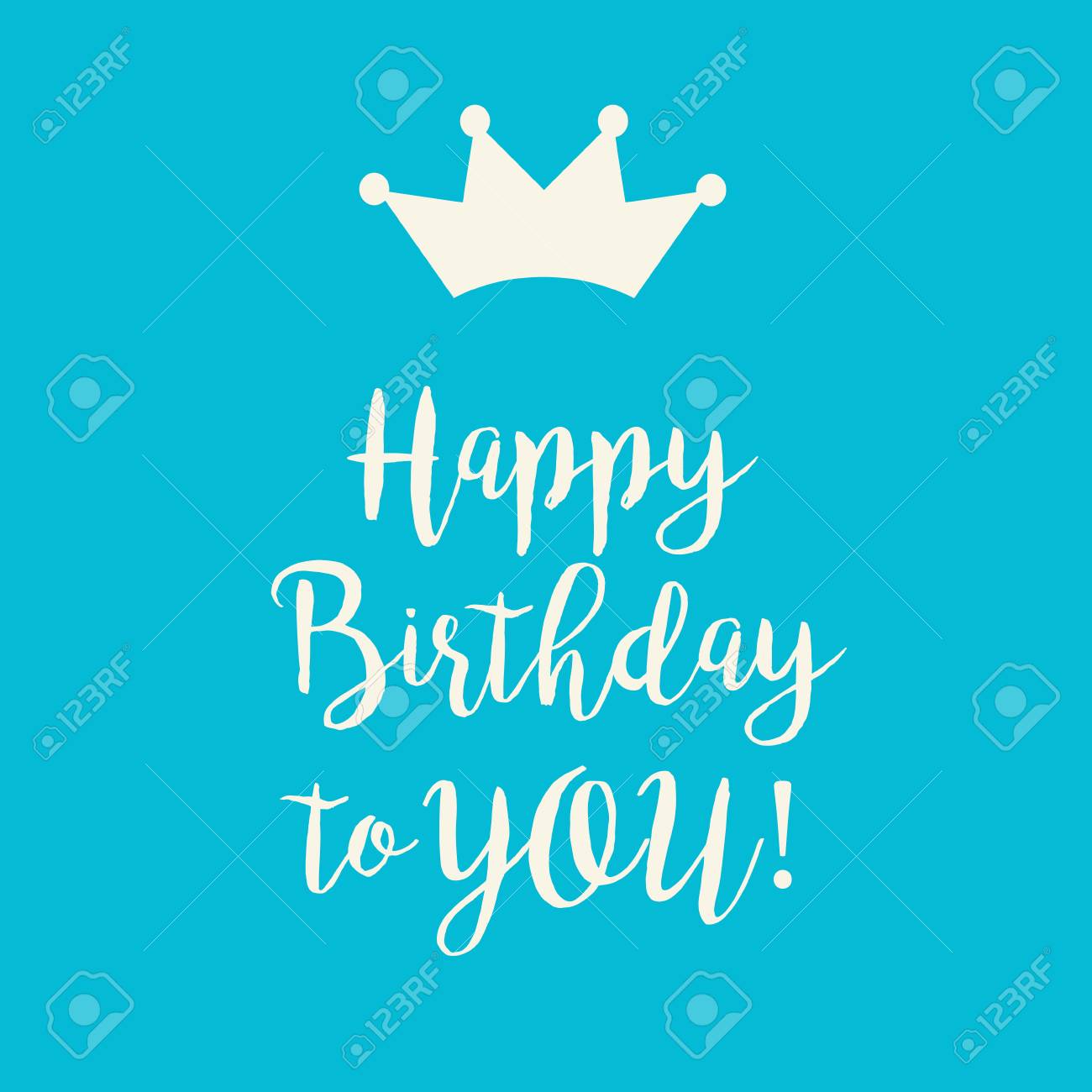 手書きの文字やターコイズの青色の背景には王冠とかわいいお誕生日おめでとうカード の写真素材 画像素材 Image