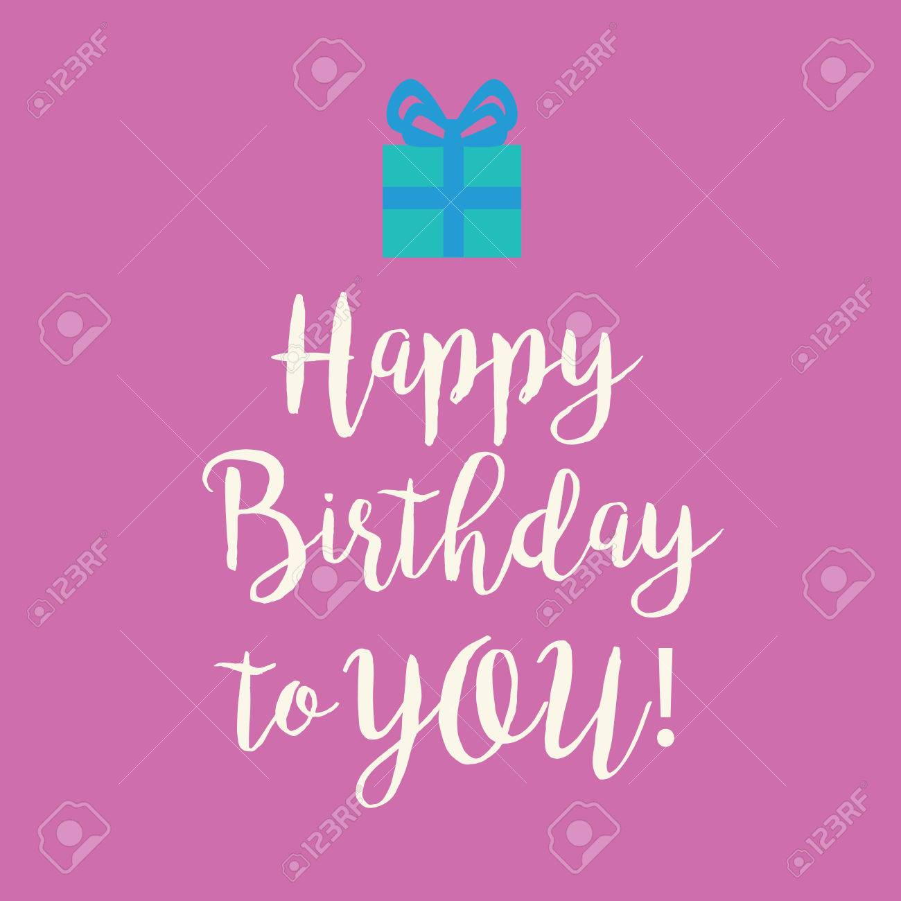 手書きの文字であなた Greeting Card とピンクの背景のリボンの弓と青ラップされた誕生日プレゼントにかわいい誕生日おめでとう のイラスト素材 ベクタ Image