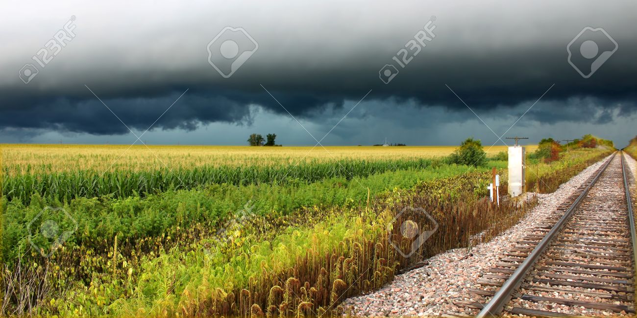 Thunderstorm over railroad tracks and corn fields of northern Illinois - 15506434 Thunderstorm over railroad tracks and corn fields of northern Illinois - 15506434