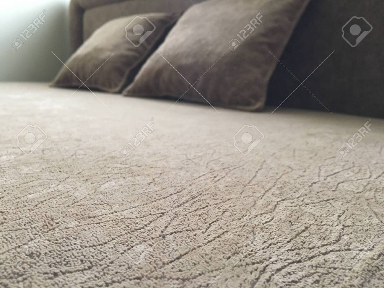 A Closeup Of A Furry Grey Blanket On A Big Bed With Two Square Stock Photo Picture And Royalty Free Image Image 154447426