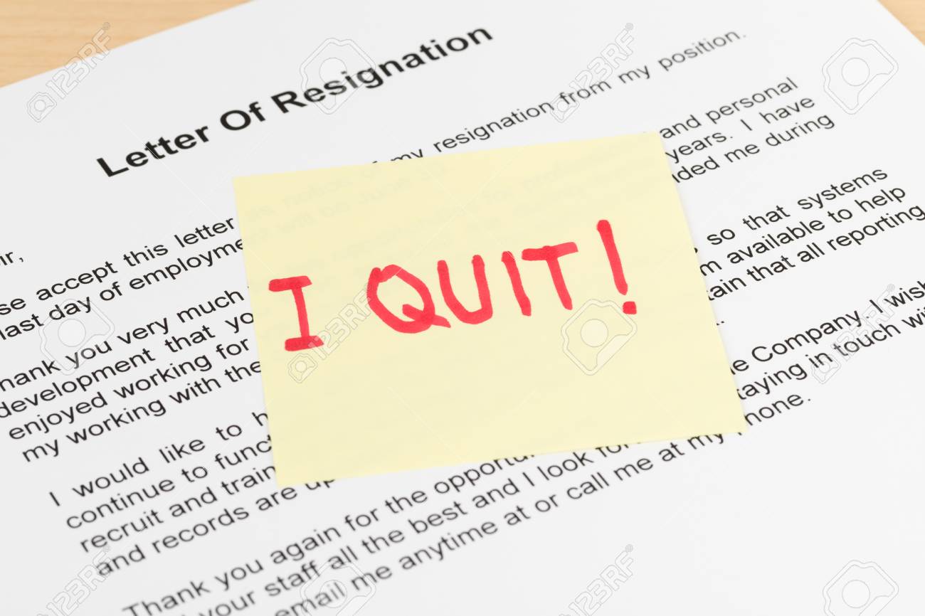 resign quit notice on sticky note resignation letter stock photo quit letter