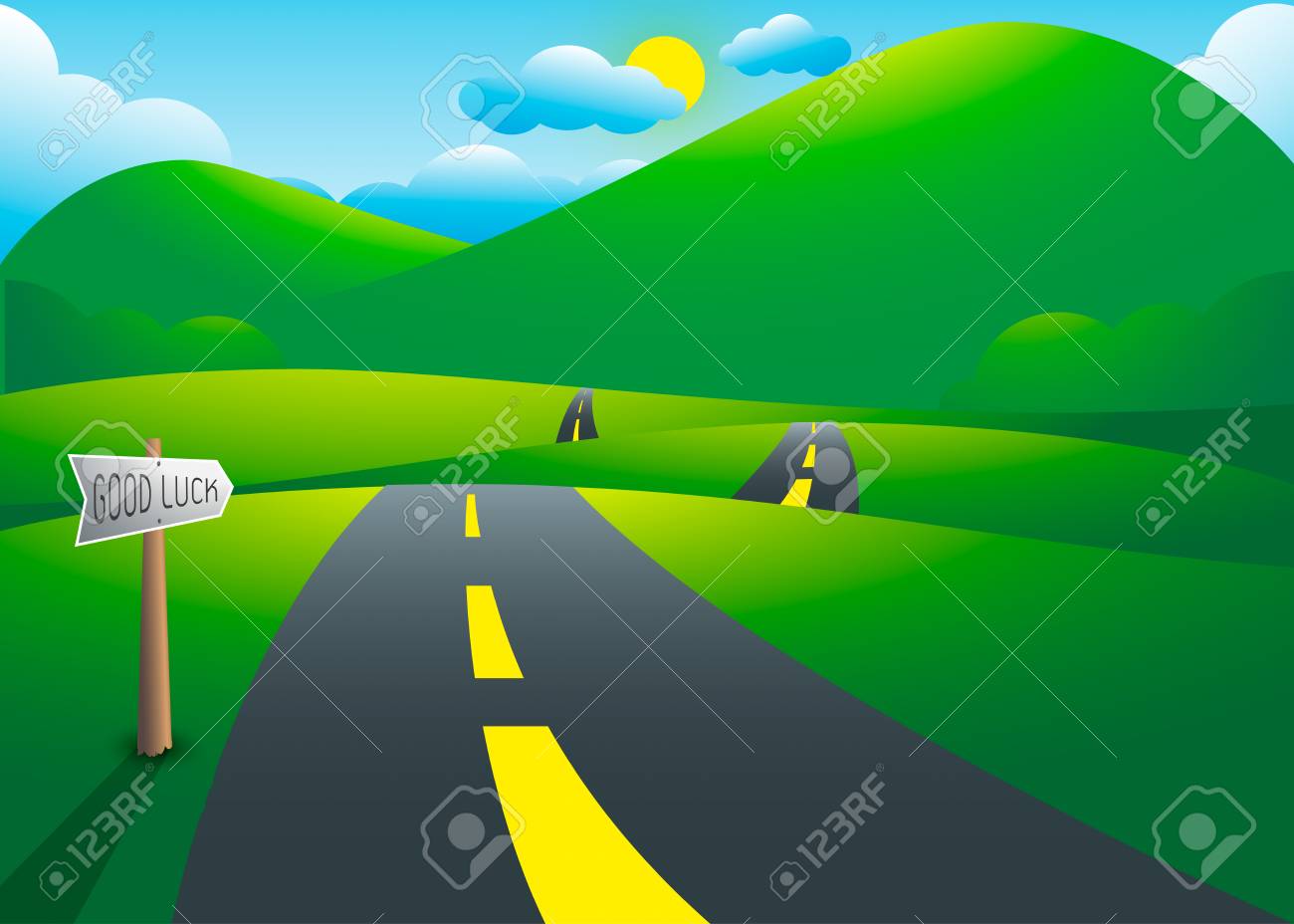 山の景色を丘の上の道路ベクトル イラスト のイラスト素材 ベクタ Image