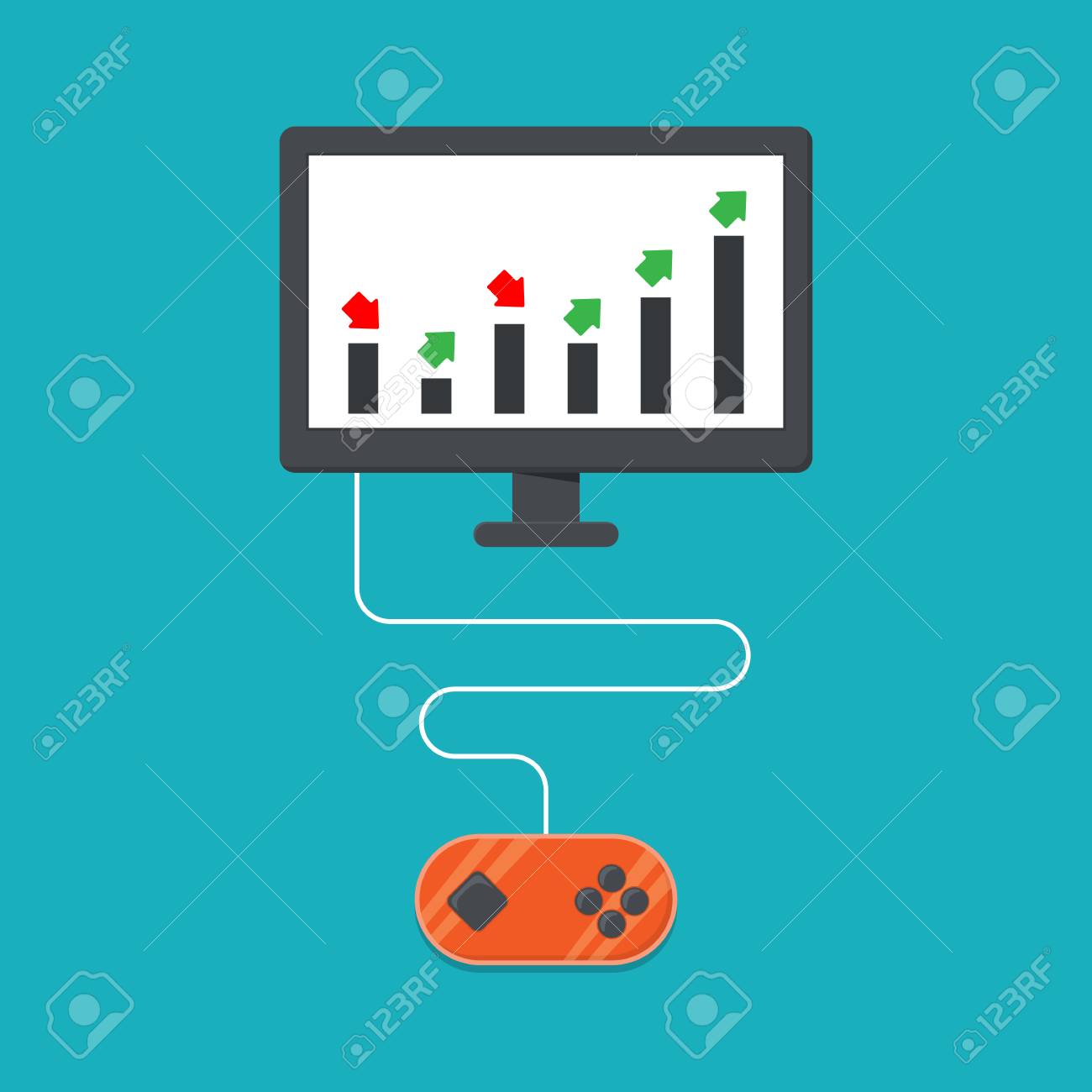 조이스틱으로 그래프 주식을 제어합니다. 주식 게임 개념입니다. 로열티 무료 사진, 그림, 이미지 그리고 스톡포토그래피. Image  54668137