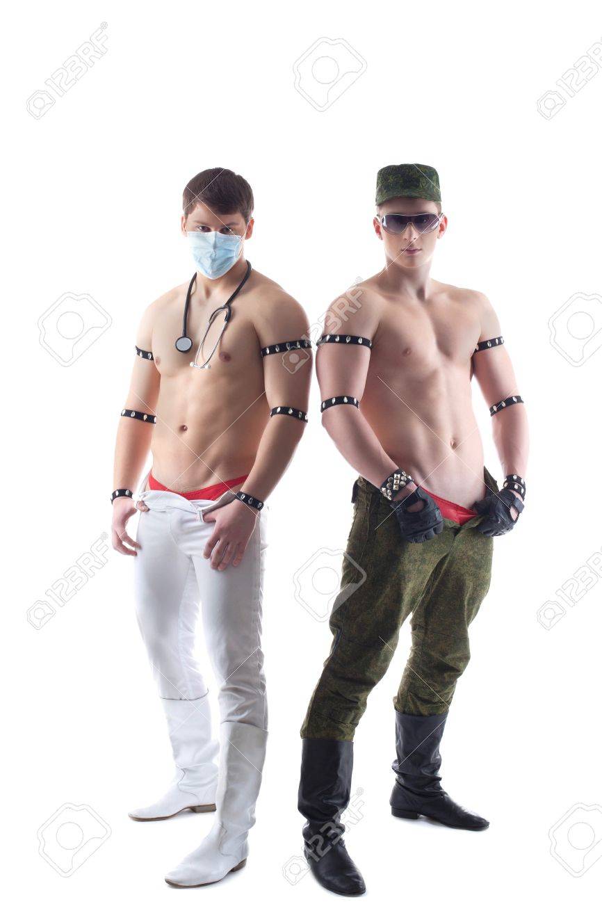 Full length portrait of muscular and strippers in costumes Isolated on white - 17500282 Full length portrait of muscular and strippers in costumes Isolated on white - 17500282