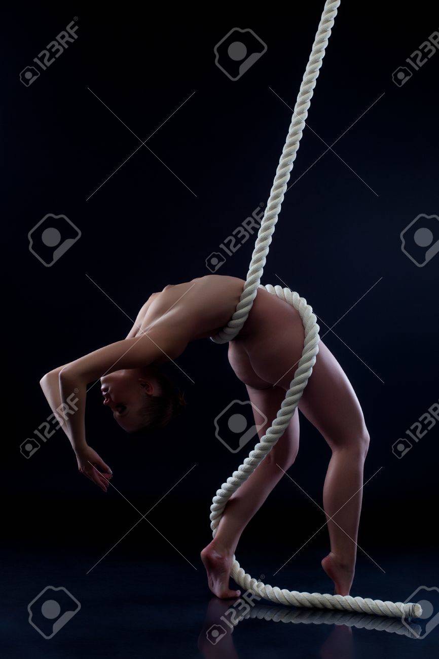Nude girl tied jump rope