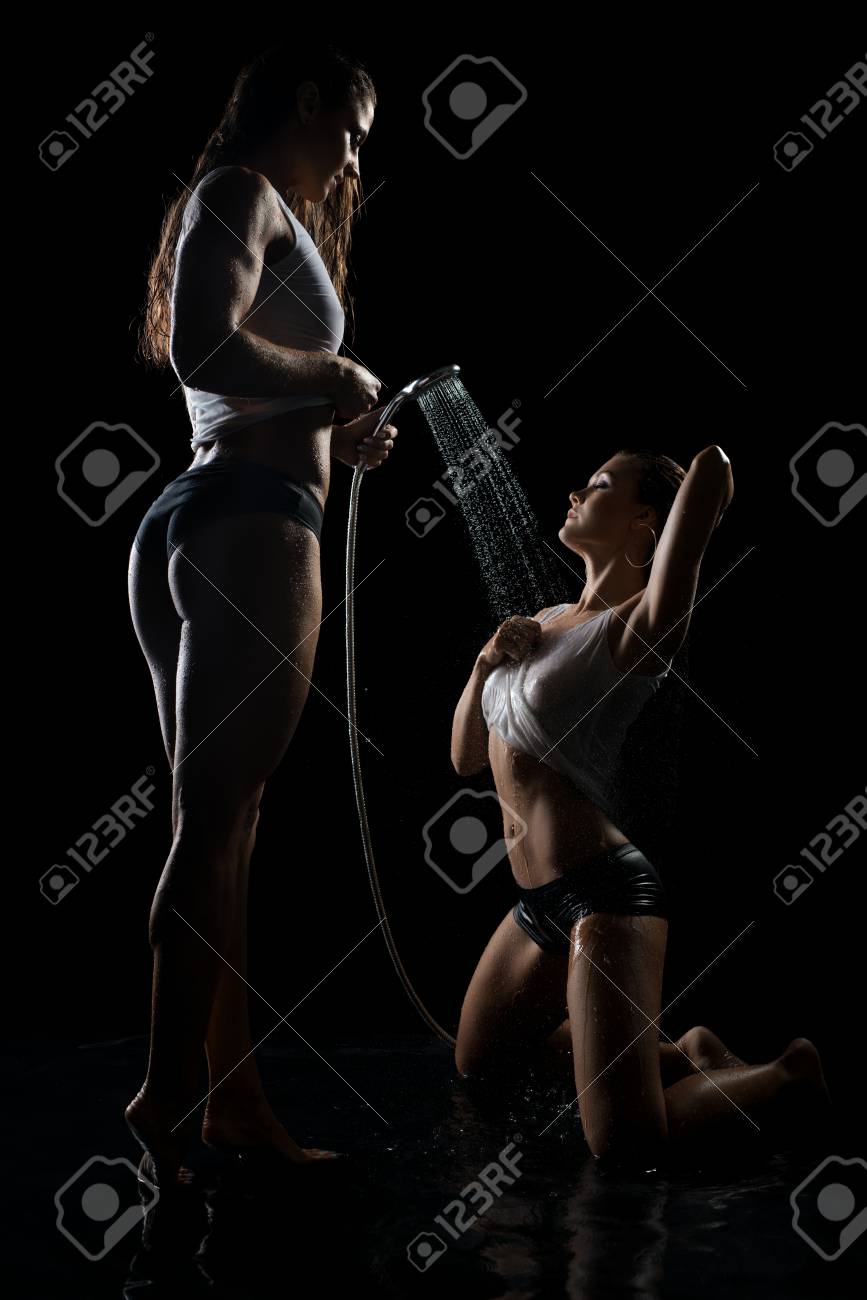 Women playing sexy shower