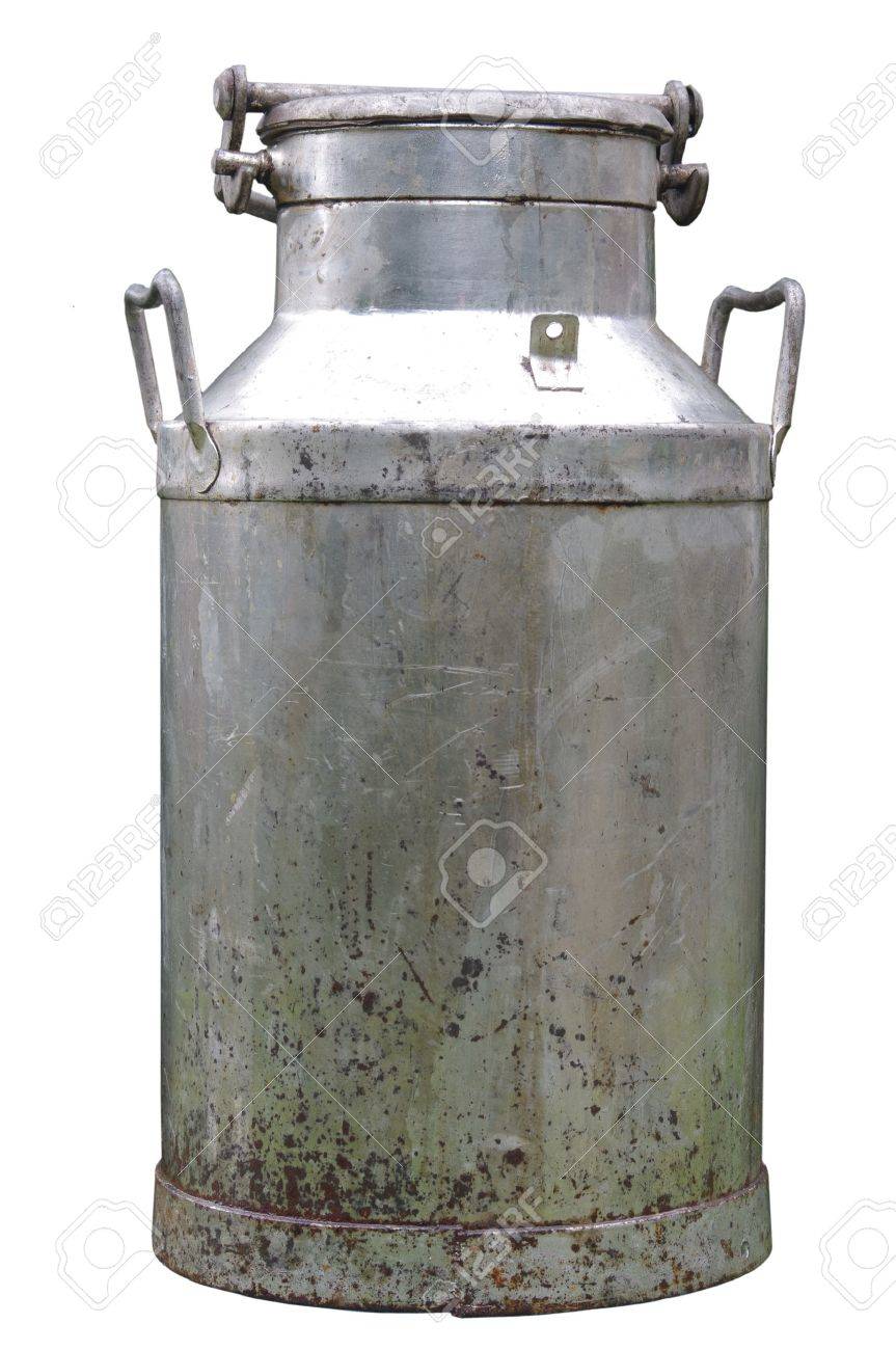 big old metal can on milk on white background - 11437563 big old metal can on milk on white background - 11437563