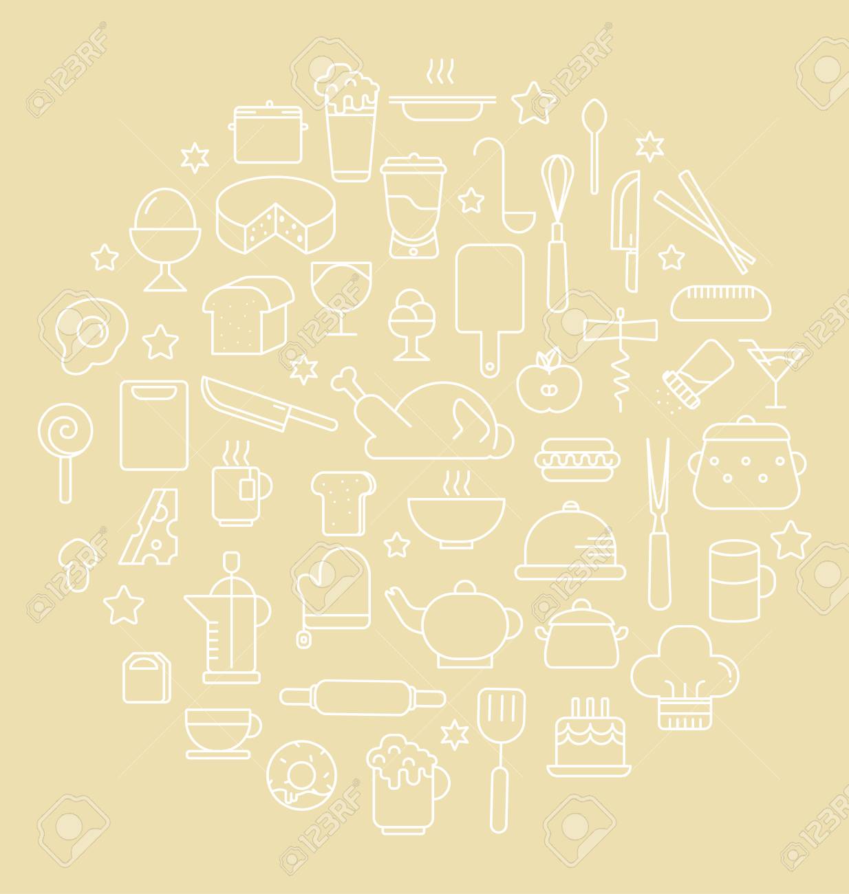 Kitchen and Food Outline icons Vector illustration - 40000963 Kitchen and Food Outline icons Vector illustration - 40000963