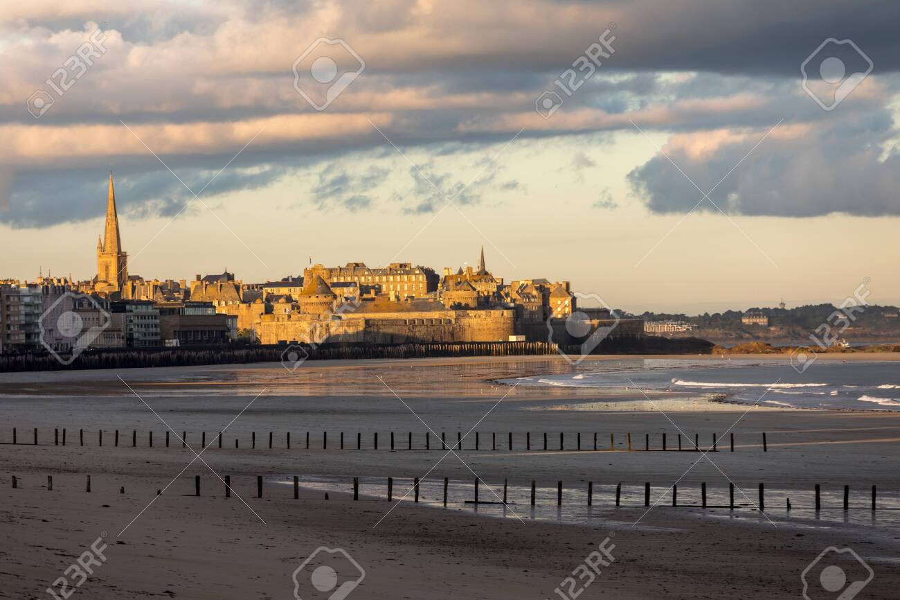 The Morning Light On The Plage Du Sillon And Walled City Saint