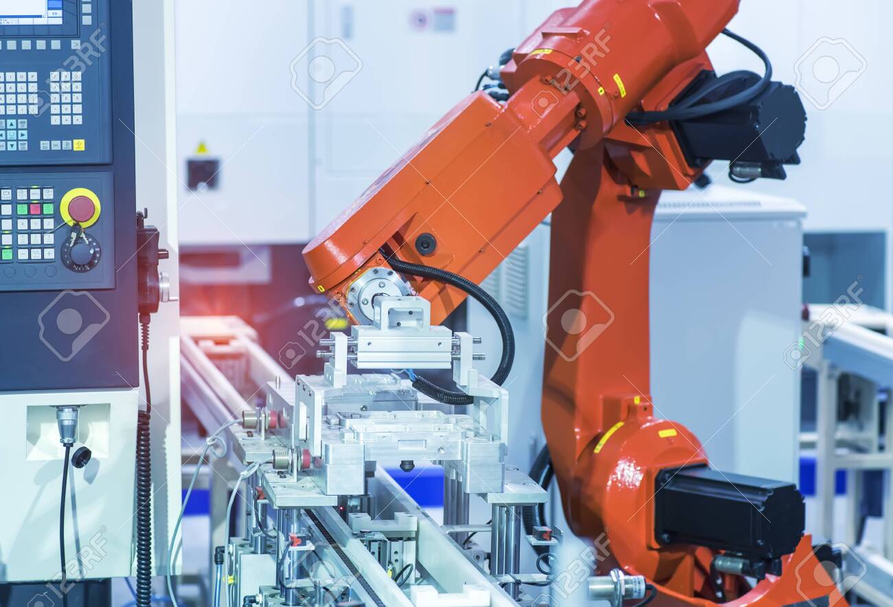 robot arm is working smartly in the production department in artificial intelligence factory - 128943543 robot arm is working smartly in the production department in artificial intelligence factory - 128943543
