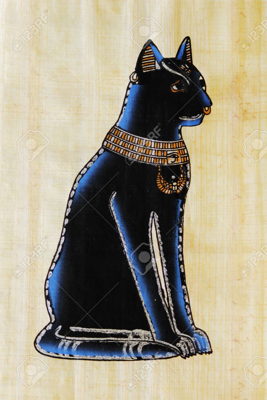 La Deesse Egyptienne Bastet Est Representee Sur Un Veritable Papyrus Egyptien Banque D Images Et Photos Libres De Droits Image