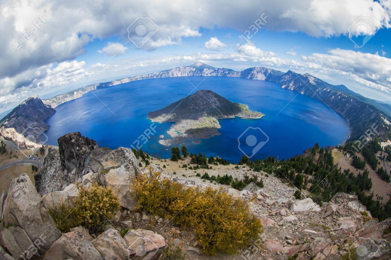 wide angle view of crater lake form the top of watchmans peak when did crater lake form