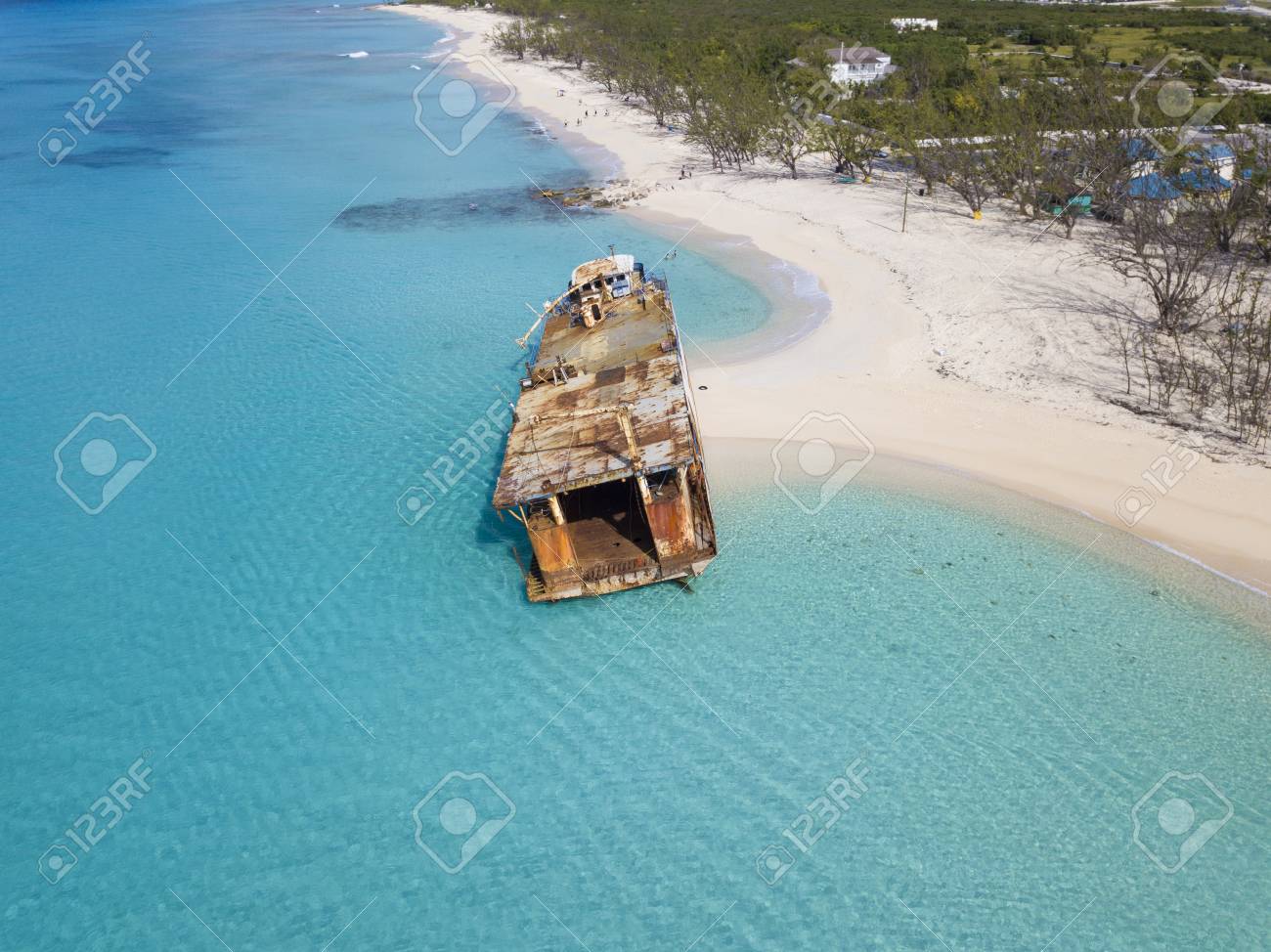 Aerial View Of Shipwreck On The Beach In Grand Turk Turks And