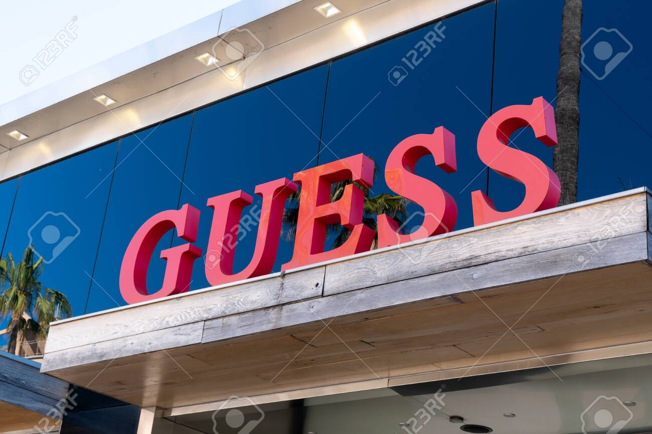 SANTA MONICA, CA/USA - APRIL 18, Guess Clothing Retail Store Exterior And Trademark Logo. Stock Photo, Picture And Royalty Free Image. Image