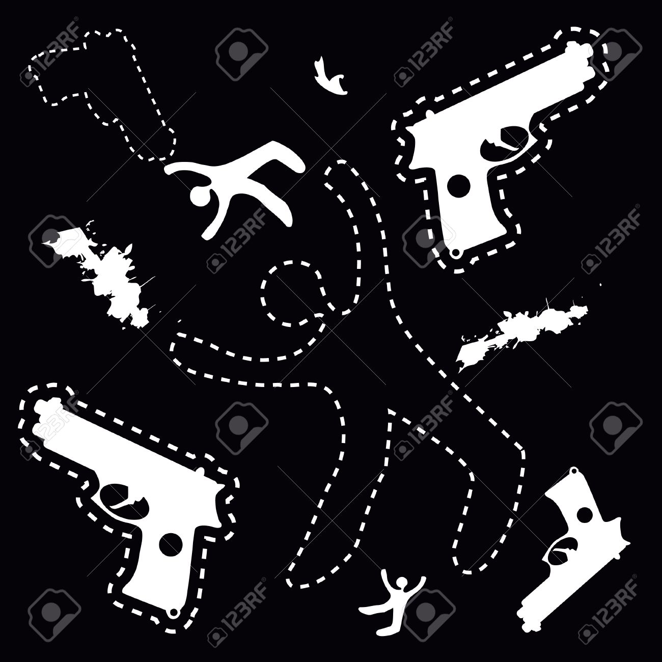silhouette of the dead man and gun on the ground vector background dead body otline