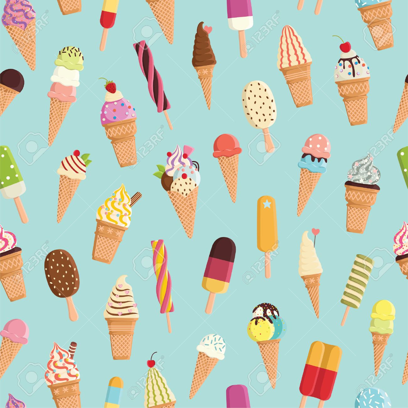 Pattern With Cute Colorful Ice Cream For Textiles Cards Decorations Wallpaper Royalty Free Cliparts Vectors And Stock Illustration Image