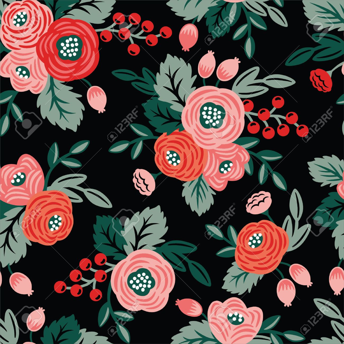 Scarica Gratis Images Seamless Floral Sur Un Fond Noir Pour Papier Peint Tissus le plus cool par
