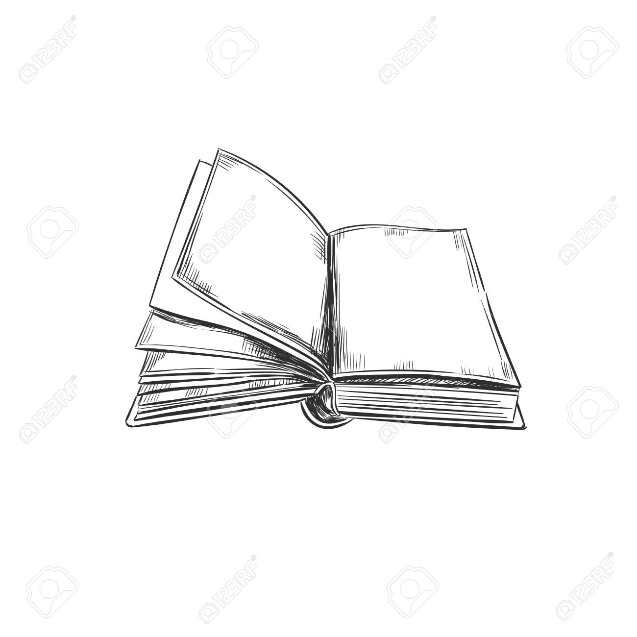 本 手描きのイラスト スタイルをスケッチします アイコン レトロ ヴィンテージ 書店やショップ 図書館 教育 学習の概念のためのロゴとして使用できます のイラスト素材 ベクタ Image