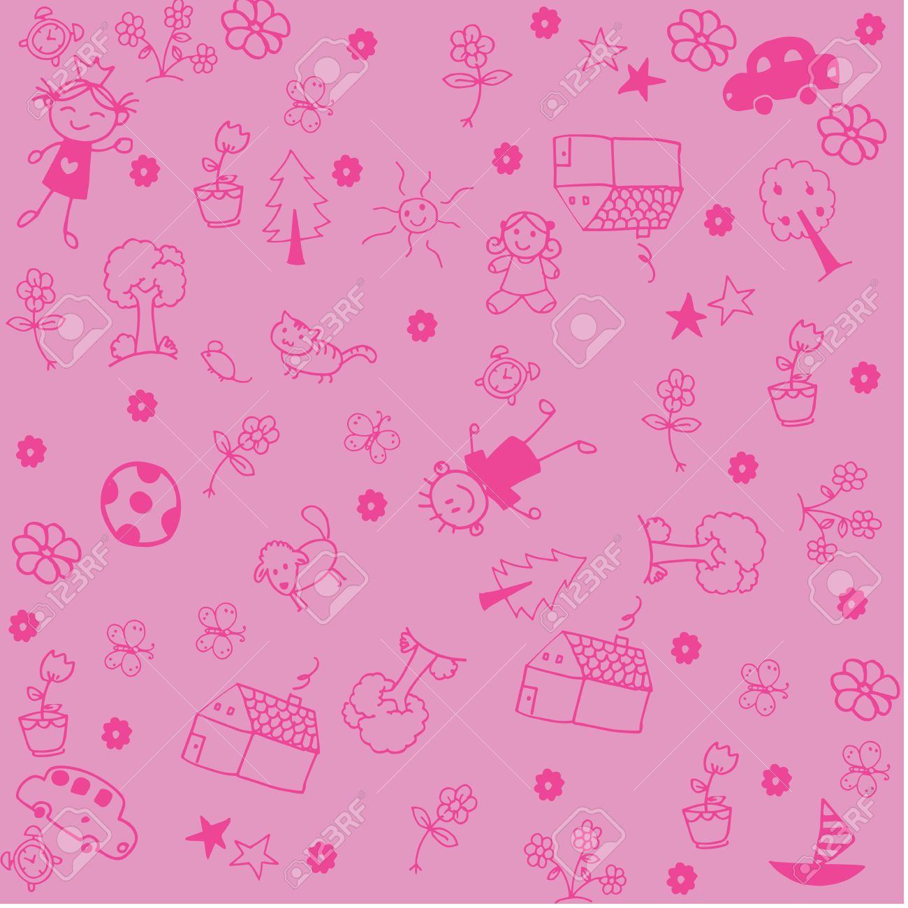 Ninos Wallapaper Doodle Del Arte Con Fondos Rosados Ilustraciones Vectoriales Clip Art Vectorizado Libre De Derechos Image 56795902