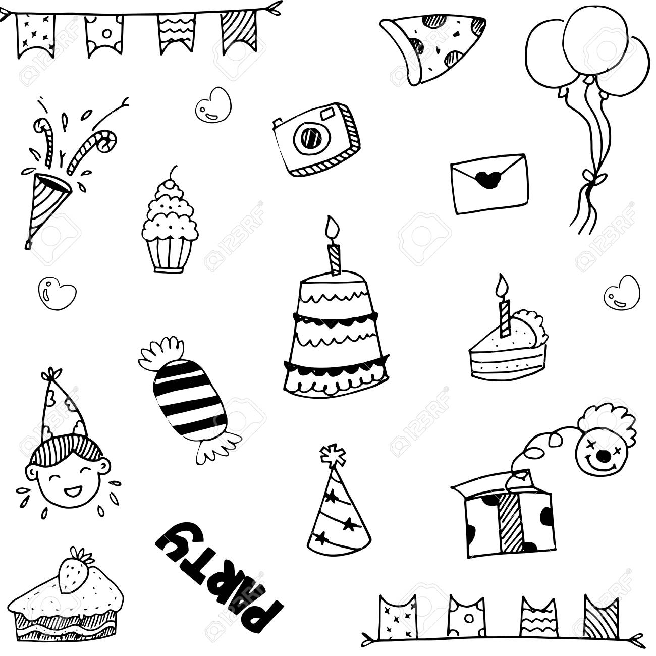 set birthday party doodle