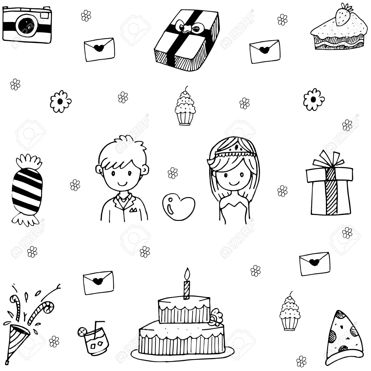 wedding party in doodle