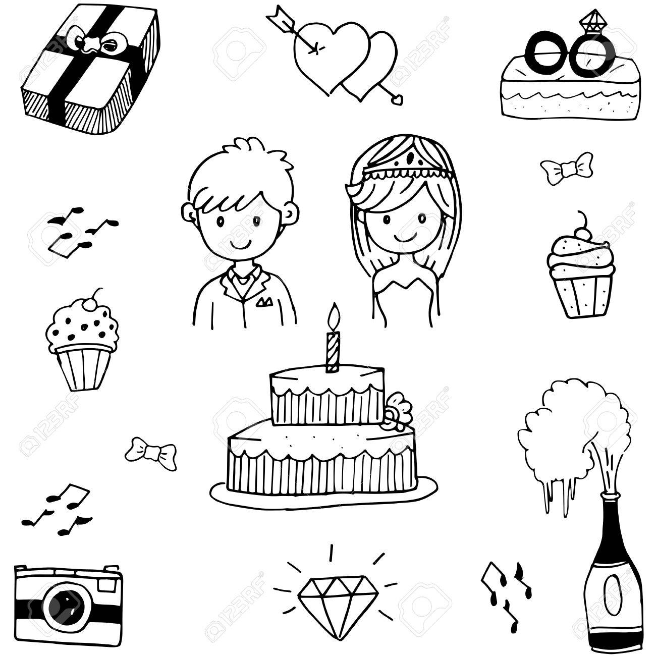 doodle of weding party vector on white backgrounds royalty free
