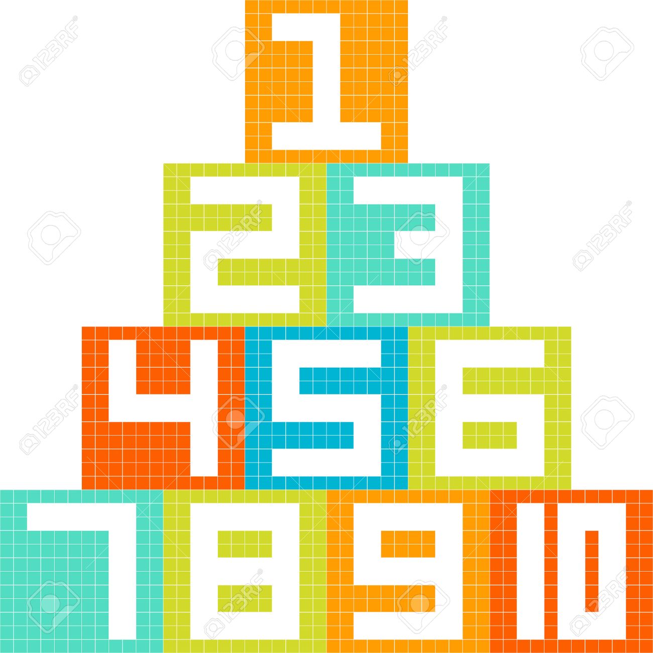 8 ビット ピクセル アート数 1 10 ブロック ピラミッドで整理されます Adobe Illustrator で作成されます 各ピクセルは 簡単 に変更し 新しい番号を作成するための正方形のベクトルとして残っています のイラスト素材 ベクタ Image