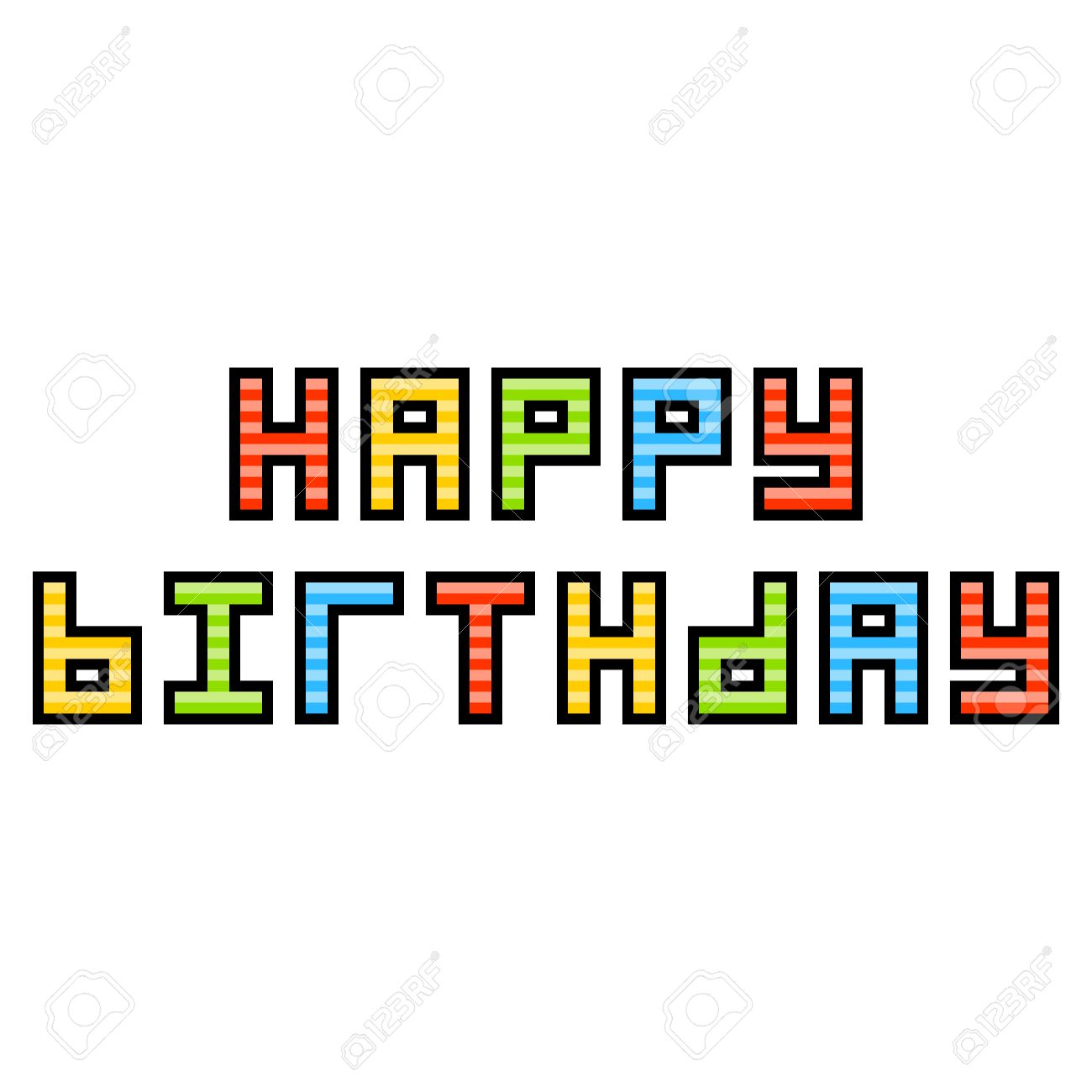 8 Bit Pixel Art Message Heureux Anniversaire Les Couleurs Sont Enregistres En Tant Que Global Pour La Modification Facile Clip Art Libres De Droits Vecteurs Et Illustration Image