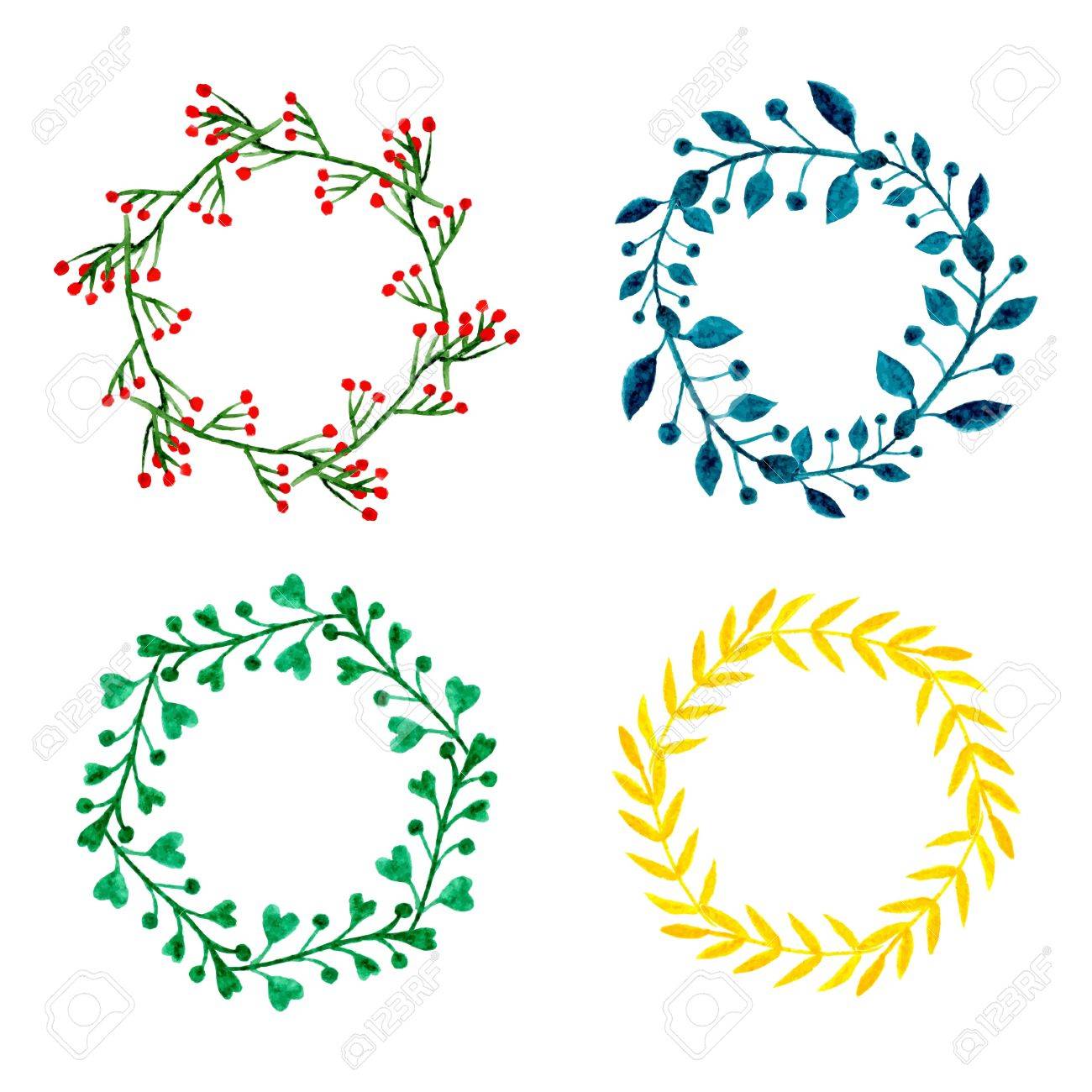 水彩花の花輪のセット 花丸フレーム コレクションです 手描きの結婚式やグリーティング カードの装飾 分離されたベクトルの要素 の写真素材 画像素材 Image