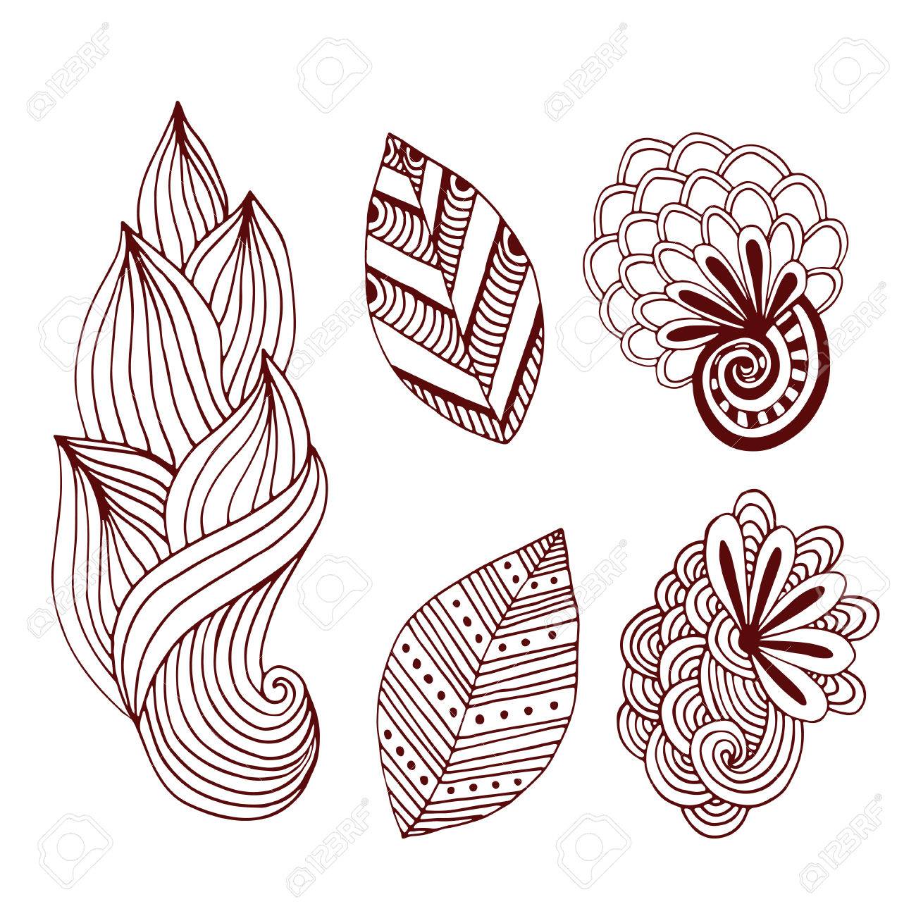 Colección De La Naturaleza Creativa En El Estilo Del Zentangle. Dibujado A Mano Conjunto De Vectores Con Flores De Bosquejo Y Hojas Creativas. Para Colorear Página O El Diseño Del Tatuaje Del Colección De La Naturaleza Creativa En El Estilo Del Zentangle. Dibujado A Mano Conjunto De Vectores Con Flores De Bosquejo Y Hojas Creativas. Para Colorear Página O El Diseño Del Tatuaje Del