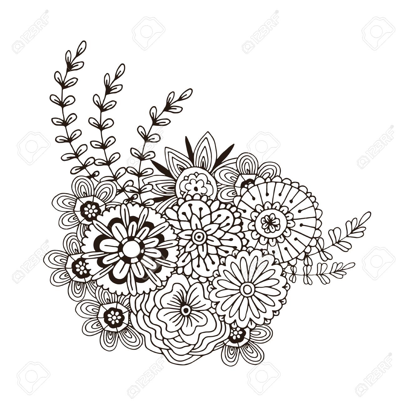 Pattern With Abstract Ornament Of Flowers Adult Coloring Book