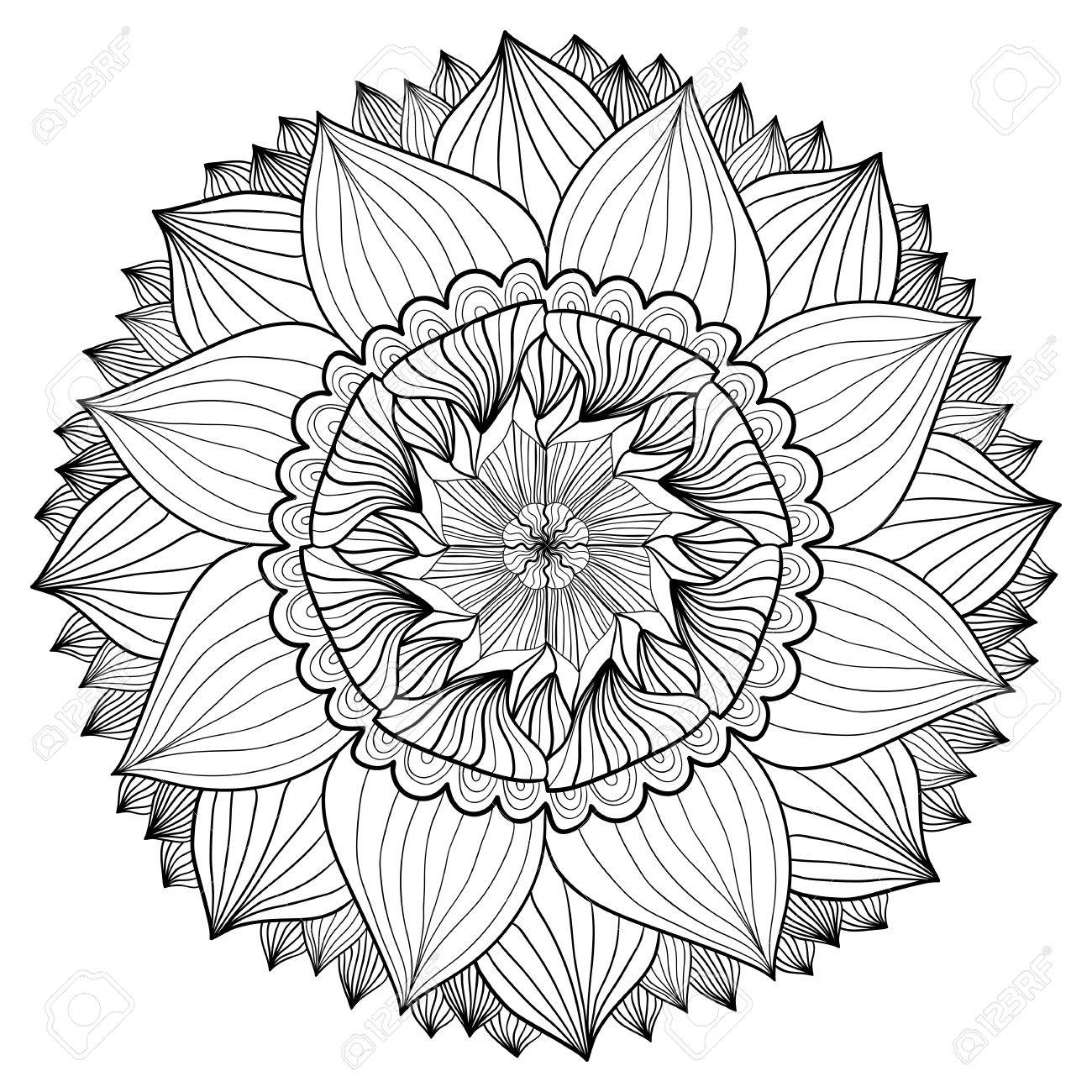 観賞用の花曼荼羅 花の装飾パターン 大人のぬりえや装飾のベクトル のイラスト素材 ベクタ Image