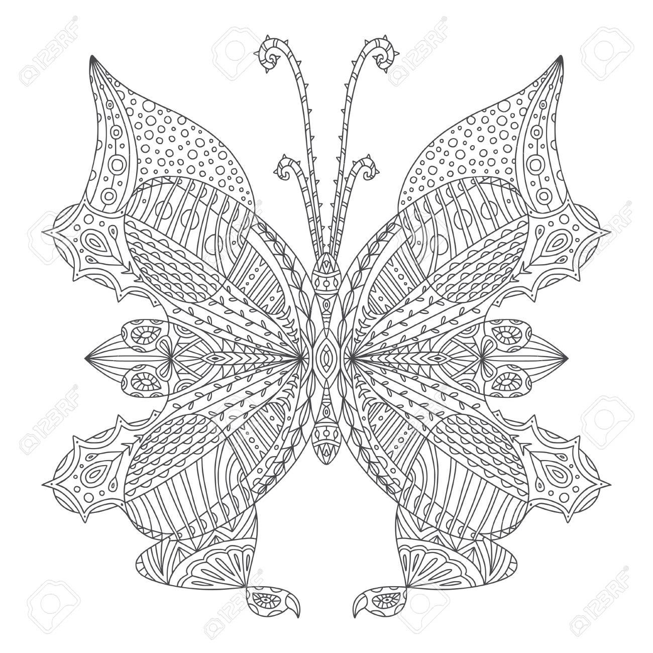 Butterfly Coloring Page Tattoo Art Design Coloring Book Illustration Royalty Free Cliparts Vectors And Stock Illustration Image 124941266