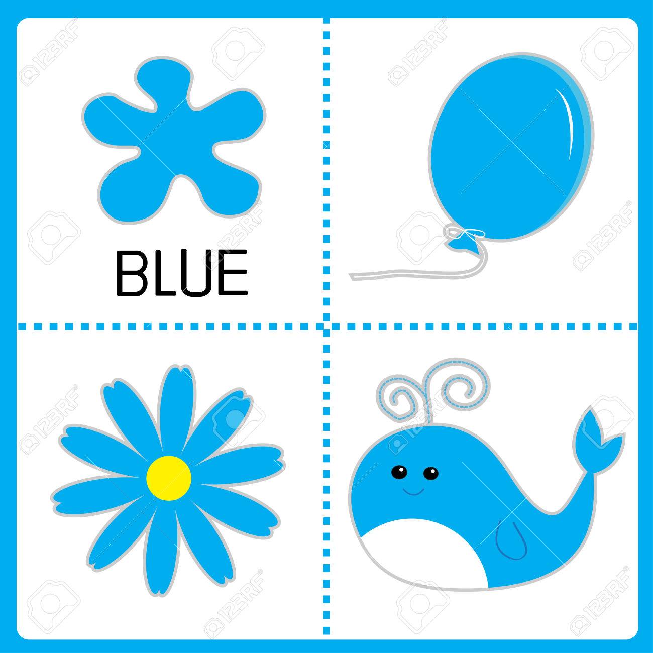 Aprender De Color Azul Globo La Flor Y La Ballena Tarjetas