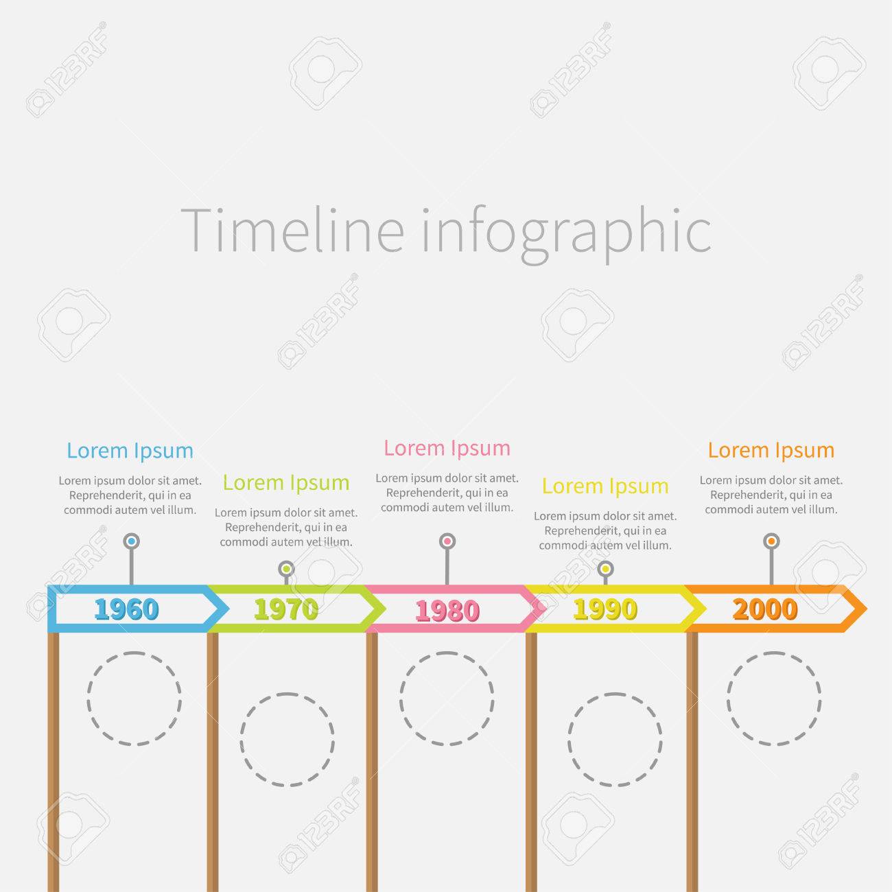 arrow flag on sticks horizontal timeline infographic with dash timeline infographic horizontal