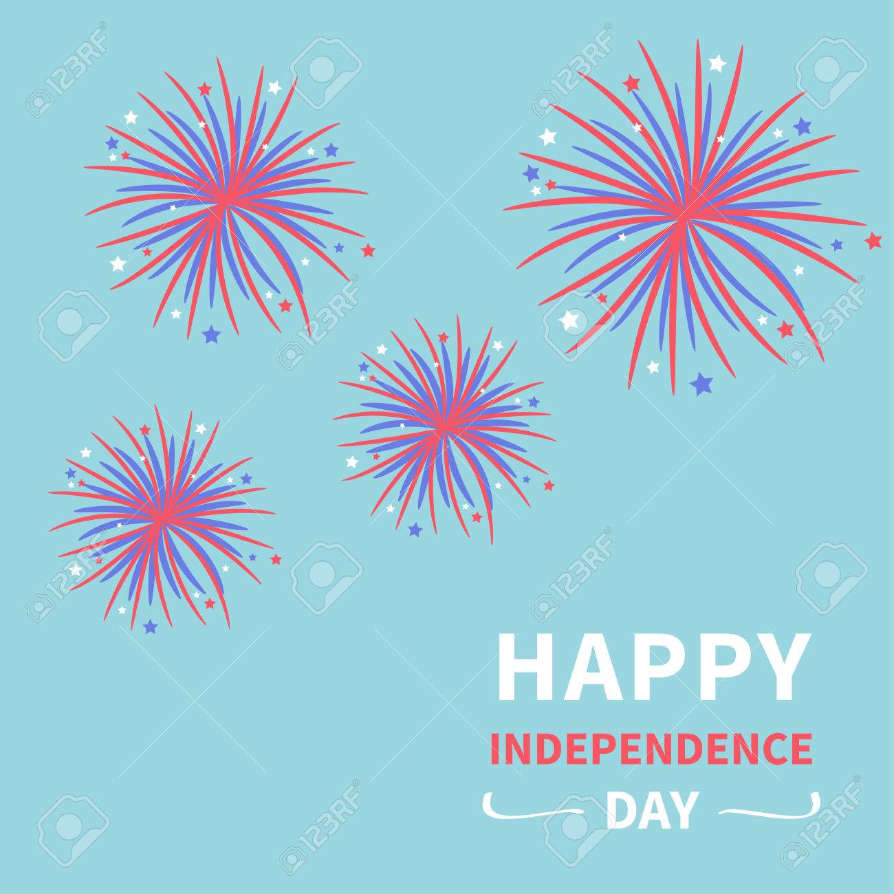 アメリカの幸せな独立記念日米国 7 月 4 日 花火青背景の星とストリップのフラット デザイン ベクトル イラストのイラスト素材 ベクタ Image