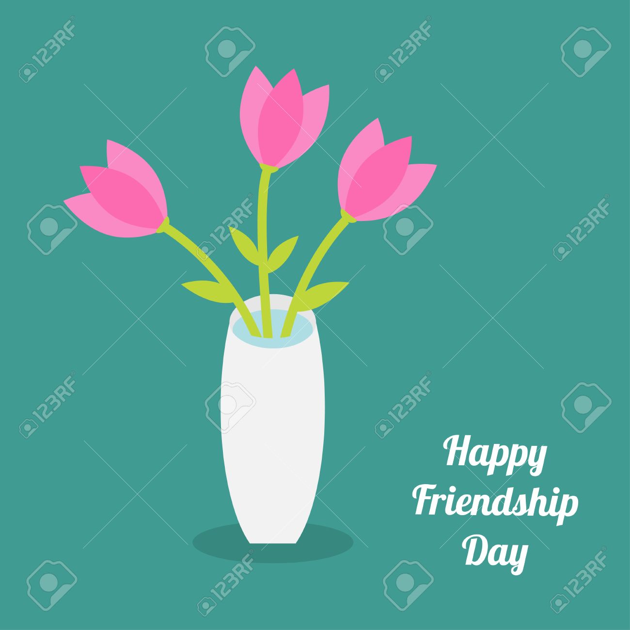 Bonne Journée De Lamitié Bouquet De Fleurs De Tulipes Roses Dans Un Vase Design Plat Vector Illustration