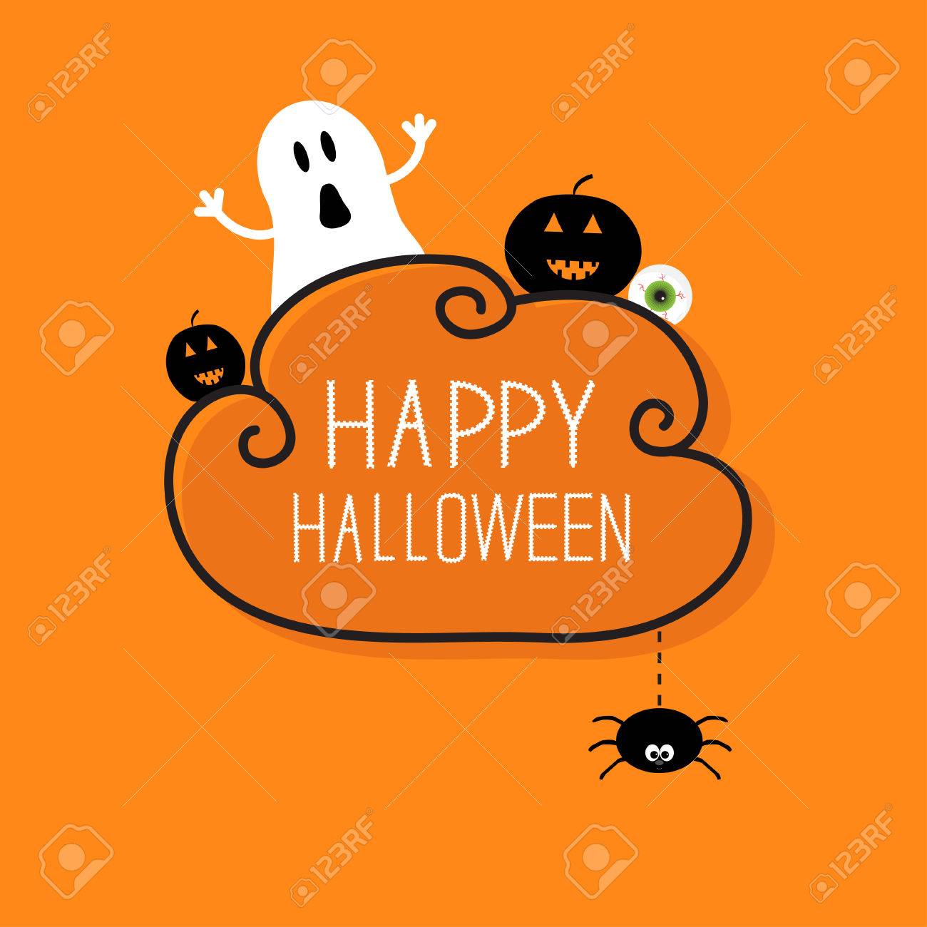 ghost pumpkin eyeball hanging spider happy halloween card