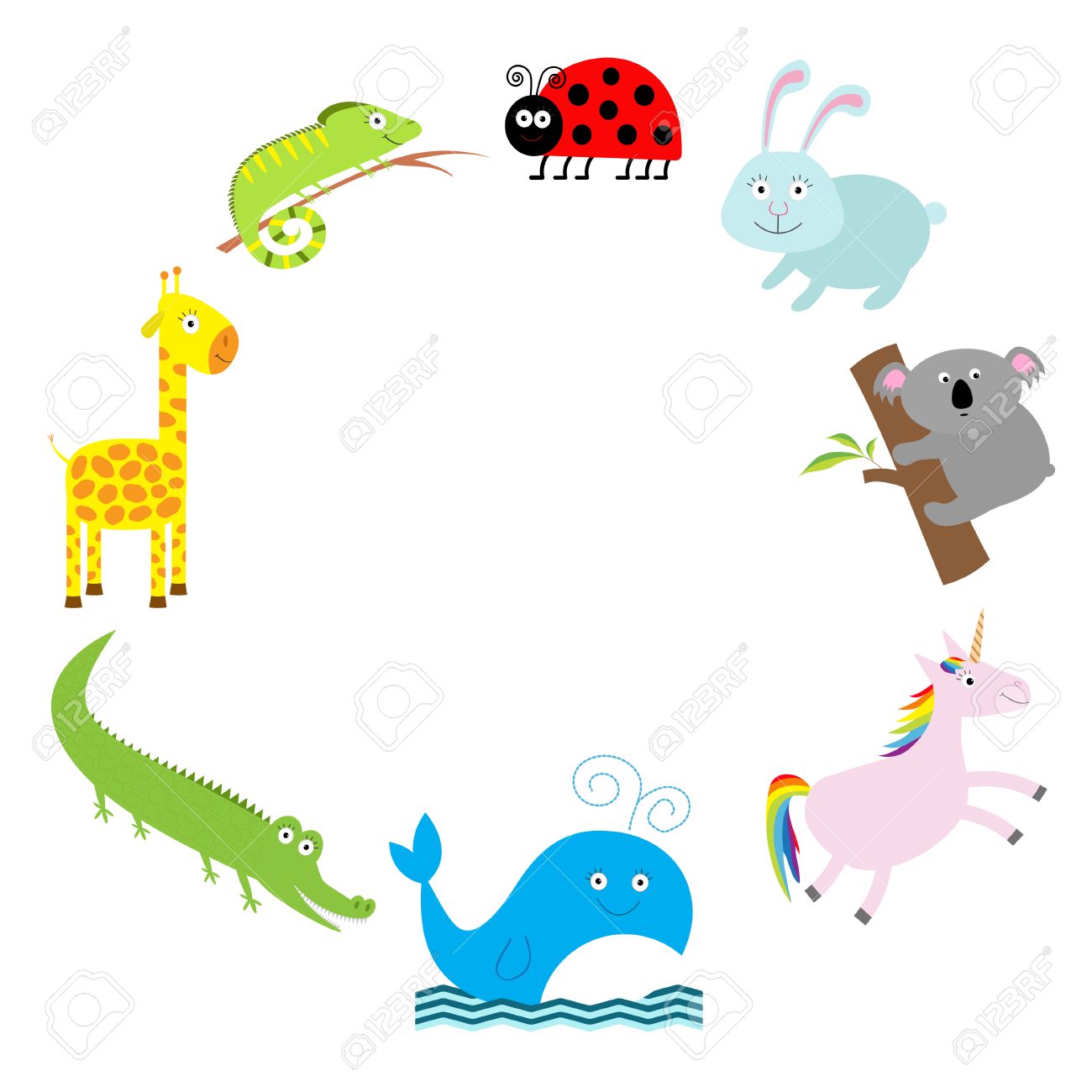 Cute Animal Frame Baby Background Ladybug Koala Whale Rabbit