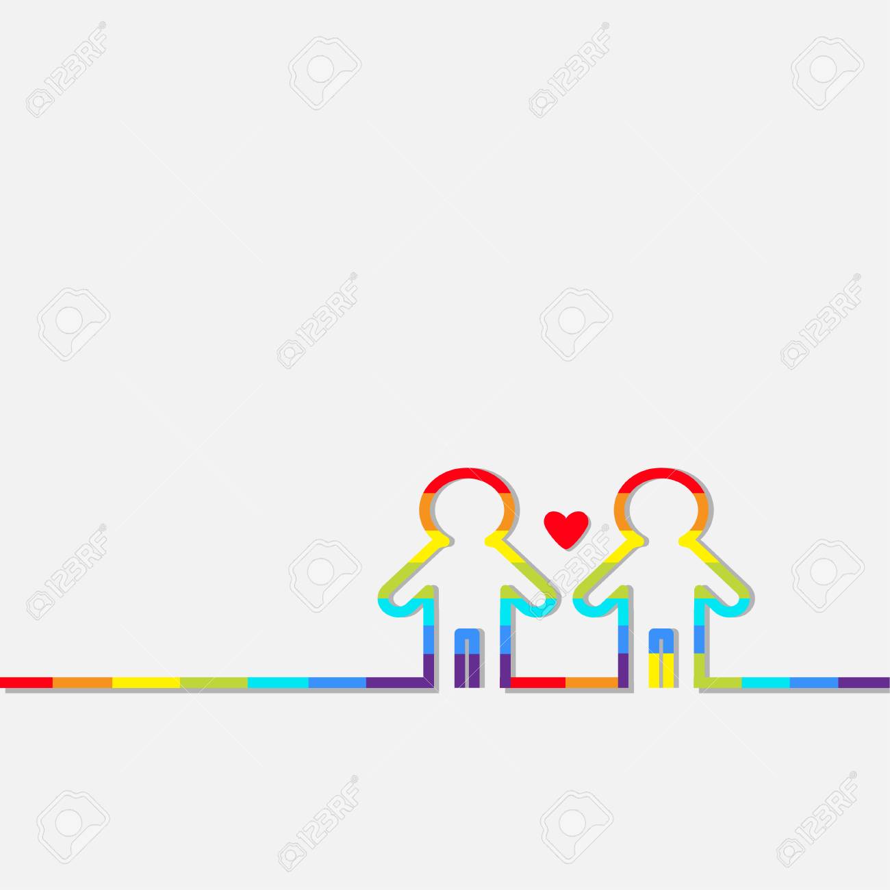 同性結婚プライド シンボル 2 つ輪郭虹男 Lgbt アイコン赤いハート フラット デザイン ベクトル イラスト のイラスト素材 ベクタ Image