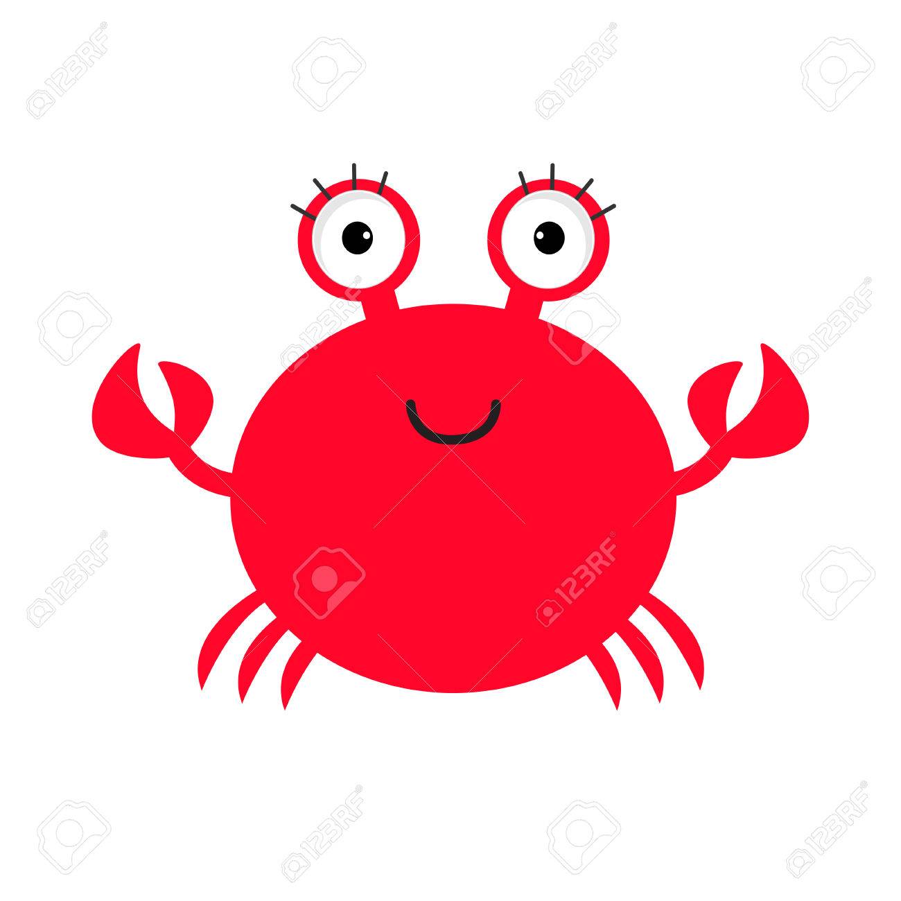 カニのアイコン 赤ちゃんのかわいい漫画のキャラクター 海海の動物コレクション 分離されました 白い背景 フラットなデザイン ベクトル図のイラスト素材 ベクタ Image