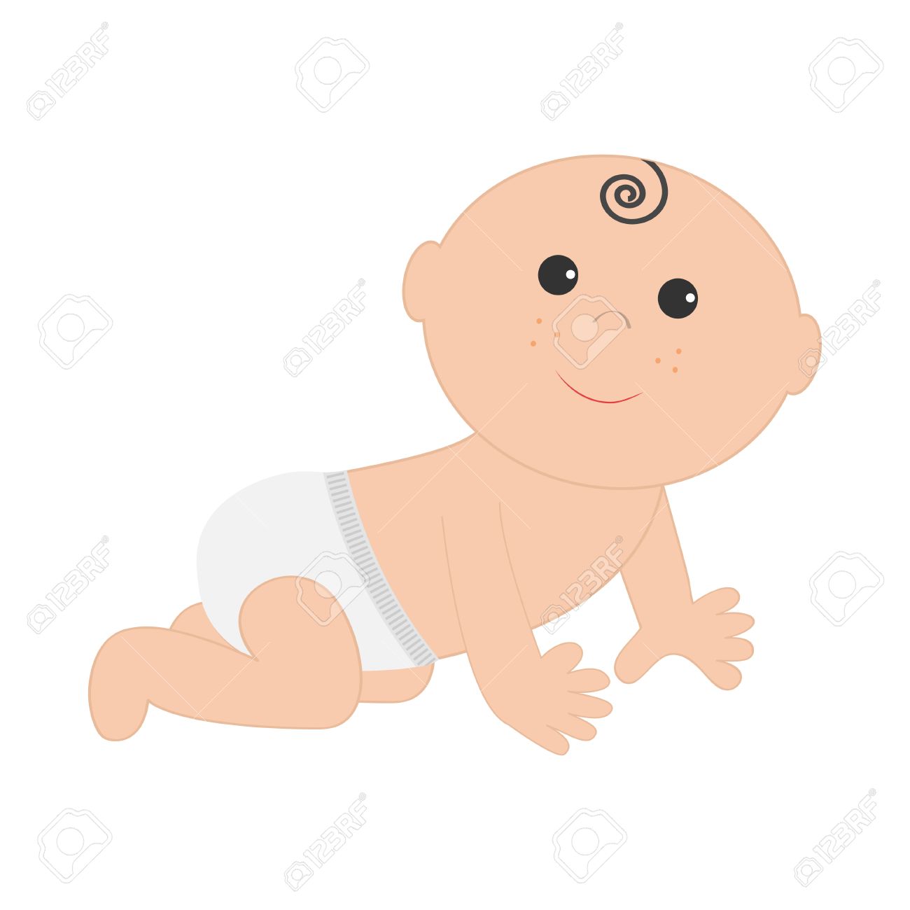 Mignonne Petite Fille De Bebe Ramper Dans La Couche Culotte Isole Fond Blanc Douche De Bebe Personnage De Dessin Anime Design Plat Illustration Vectorielle Clip Art Libres De Droits Vecteurs Et Illustration
