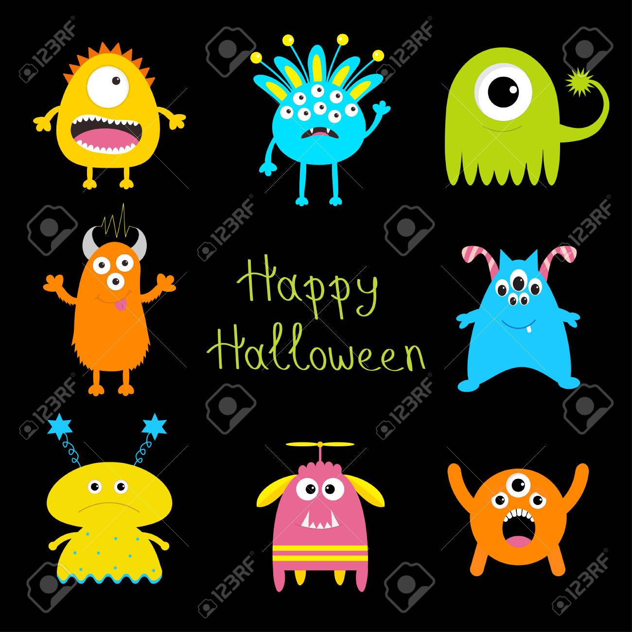 Happy Halloween Card Colorful Monster Big Set Cute Cartoon Royalty Free Cliparts Vectors And Stock Illustration Image 63291122