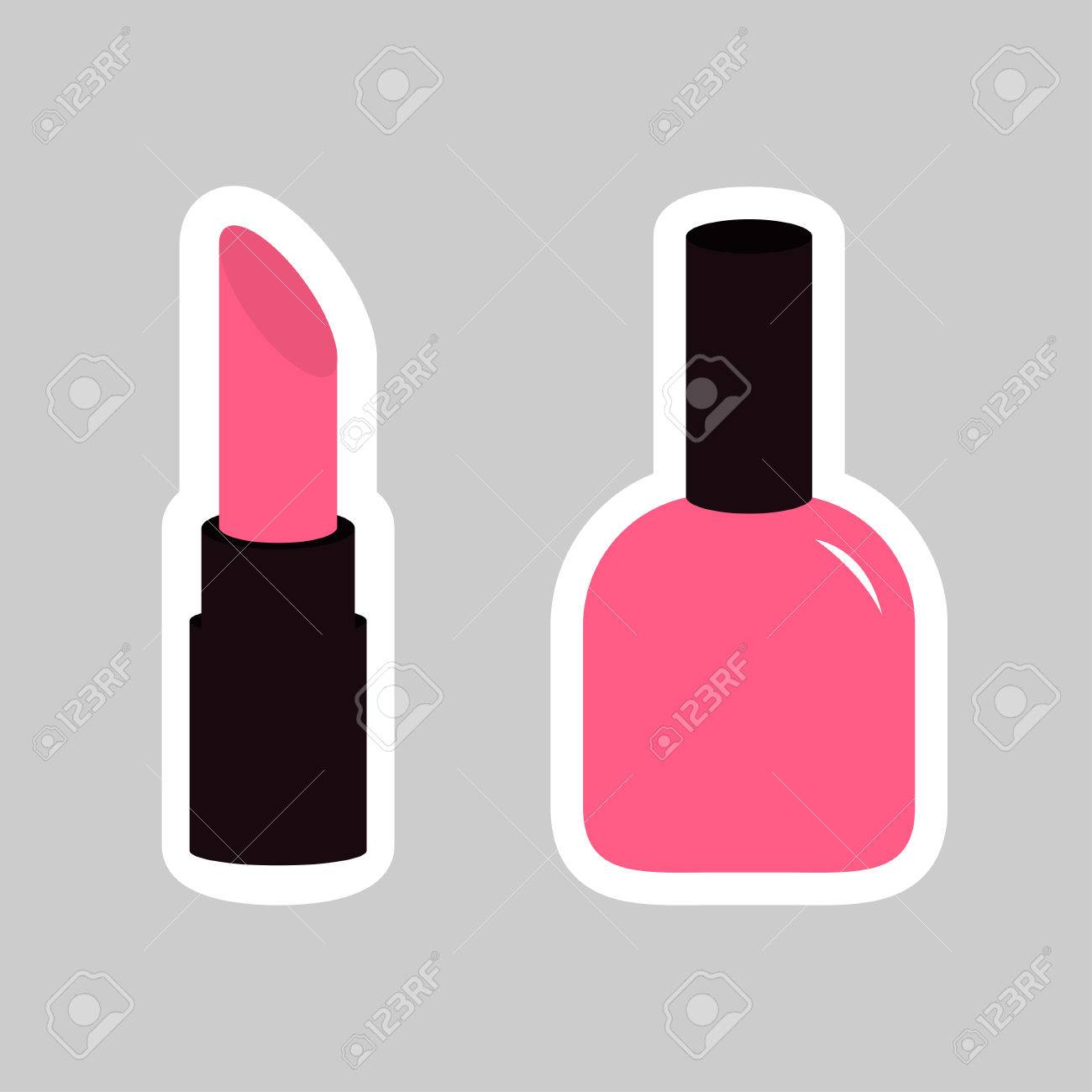 pink lipstick nail polish sticker on gray background isolated